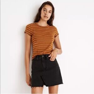MADEWELL Rigid Denim A-Line High Rise Skirt Black Frayed